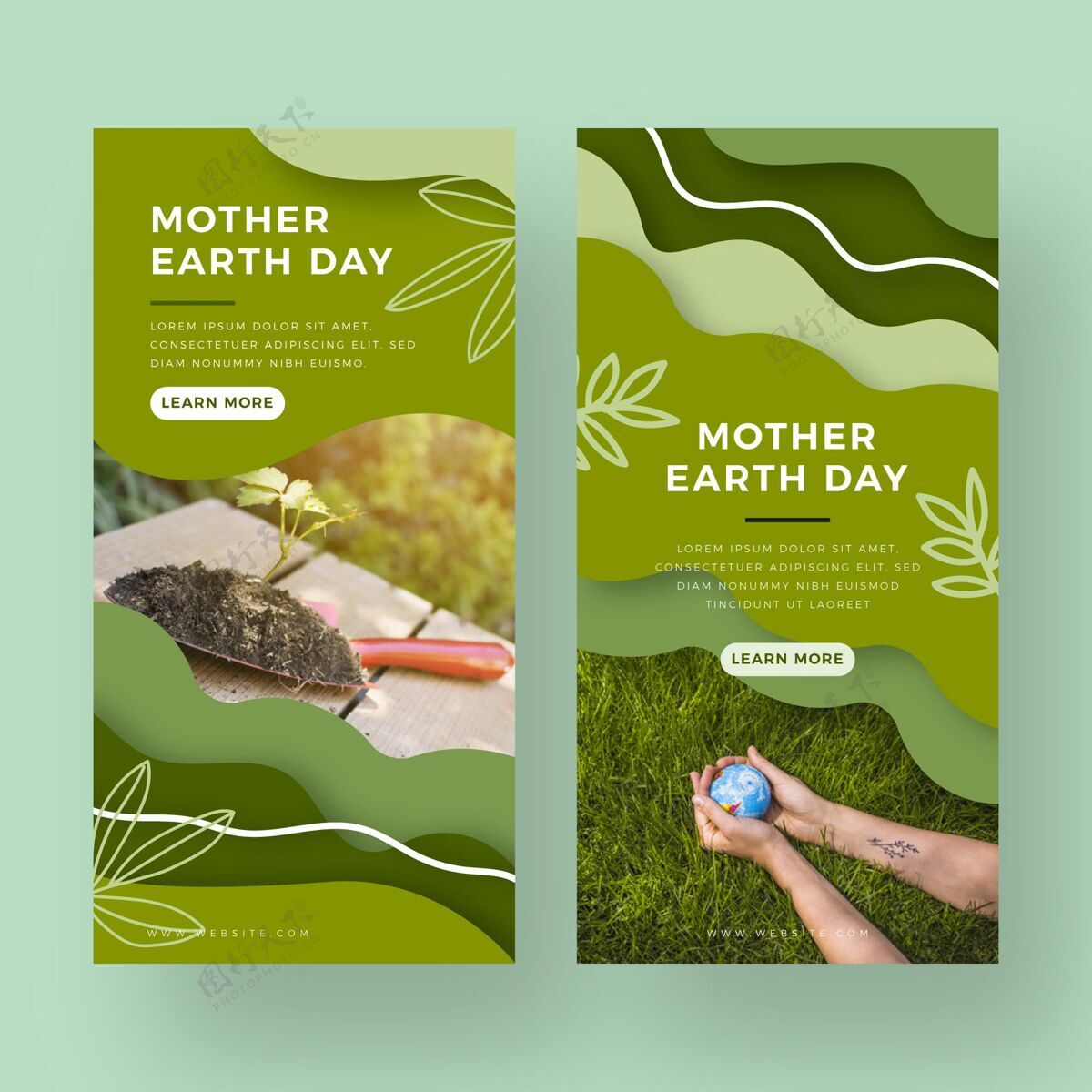 实习生平面地球母亲节横幅与照片地球日庆典平面设计