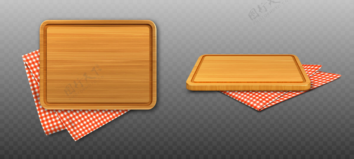 长方形木砧板和红格子桌布餐厅印章野餐