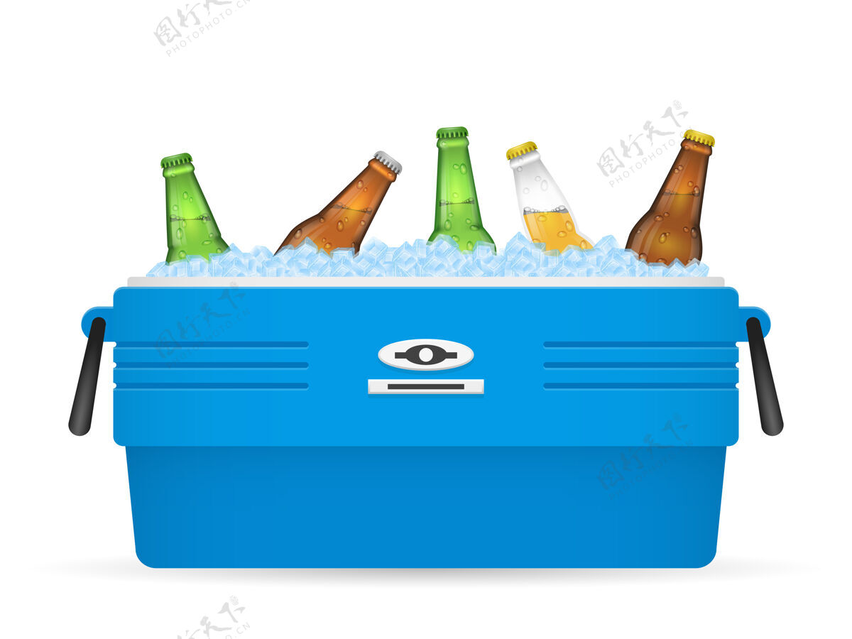 产品啤酒冰柜或啤酒冰盒上的白色背景插图瓶盖液体冷藏器
