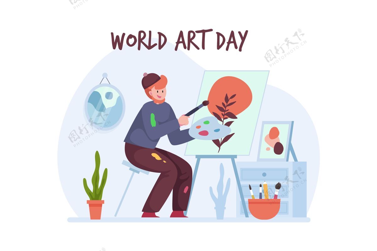 手绘手绘世界艺术日插画全球国际艺术