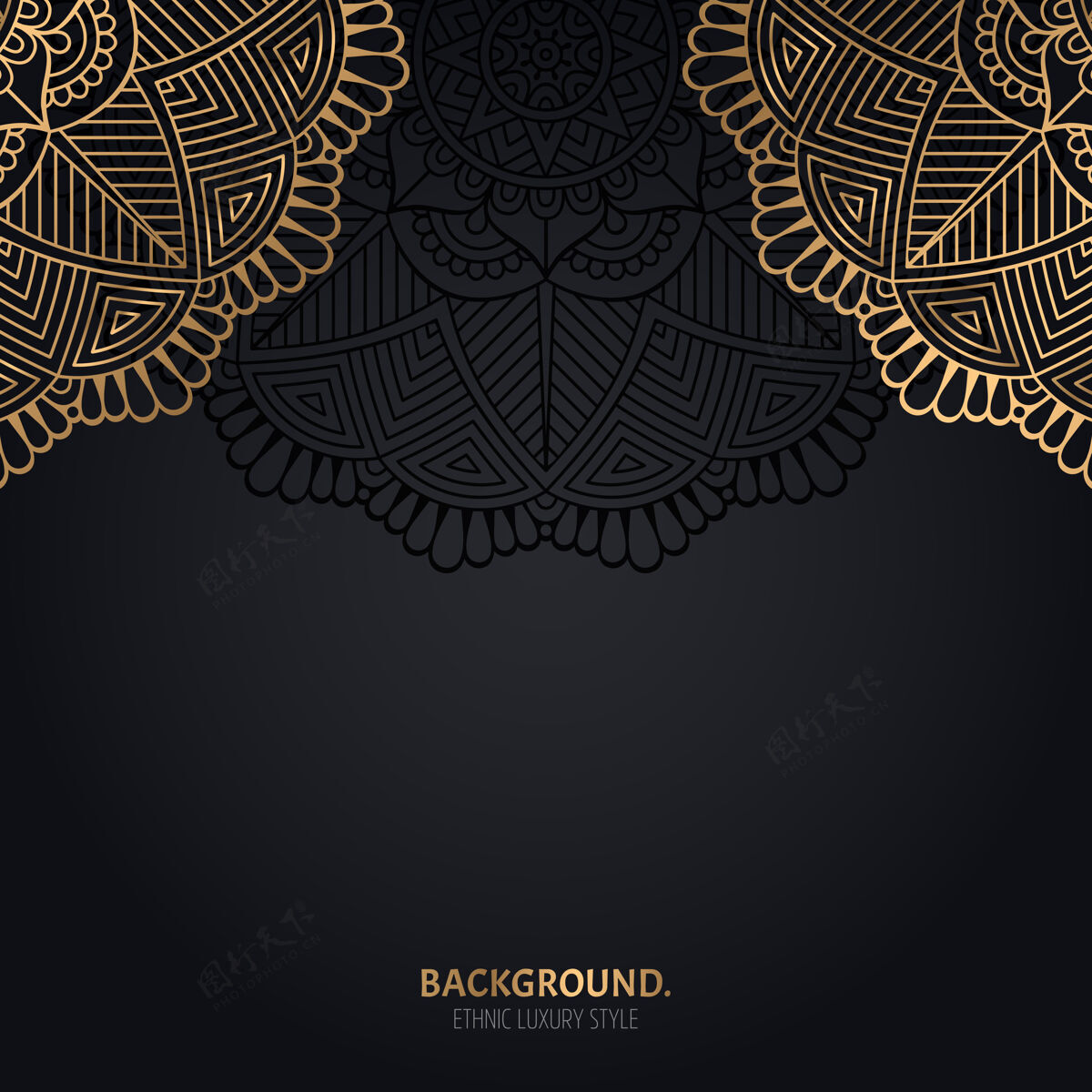 花卉伊斯兰黑色背景 金色曼荼罗装饰圆圈漩涡文化