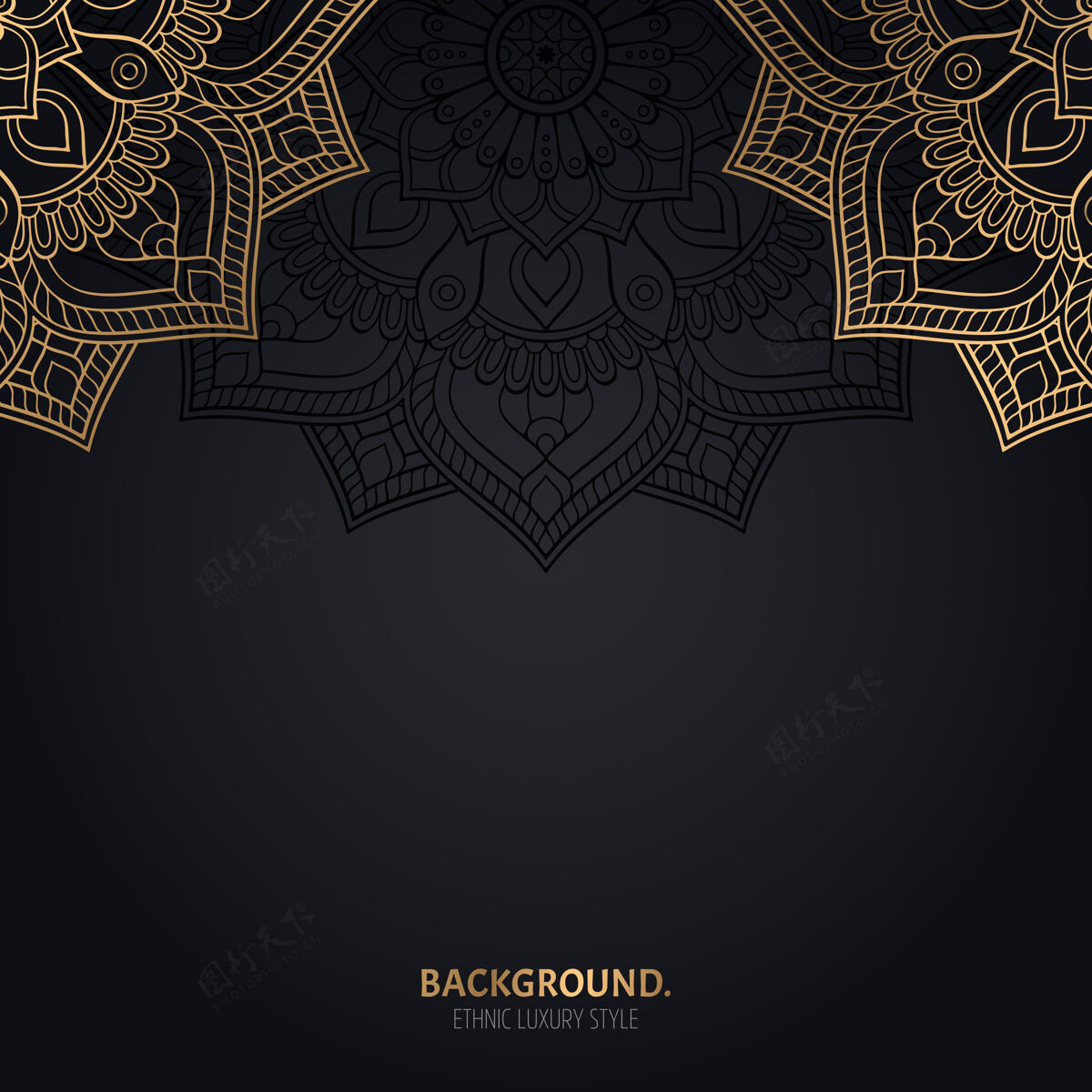 漩涡伊斯兰黑色背景 金色曼荼罗装饰复古东方黄金