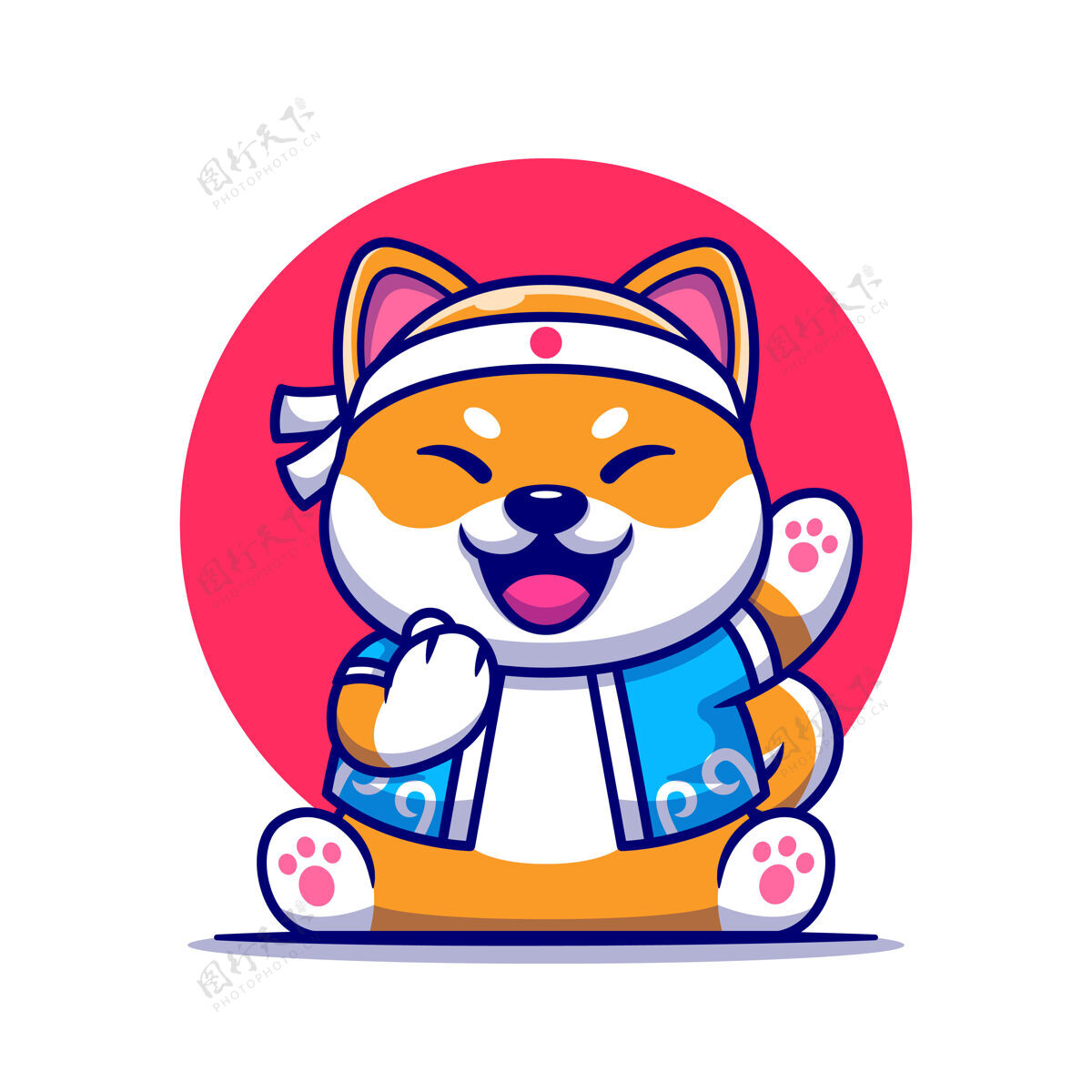 猎犬可爱的八犬日本服装卡通插画绒毛吉祥物国内