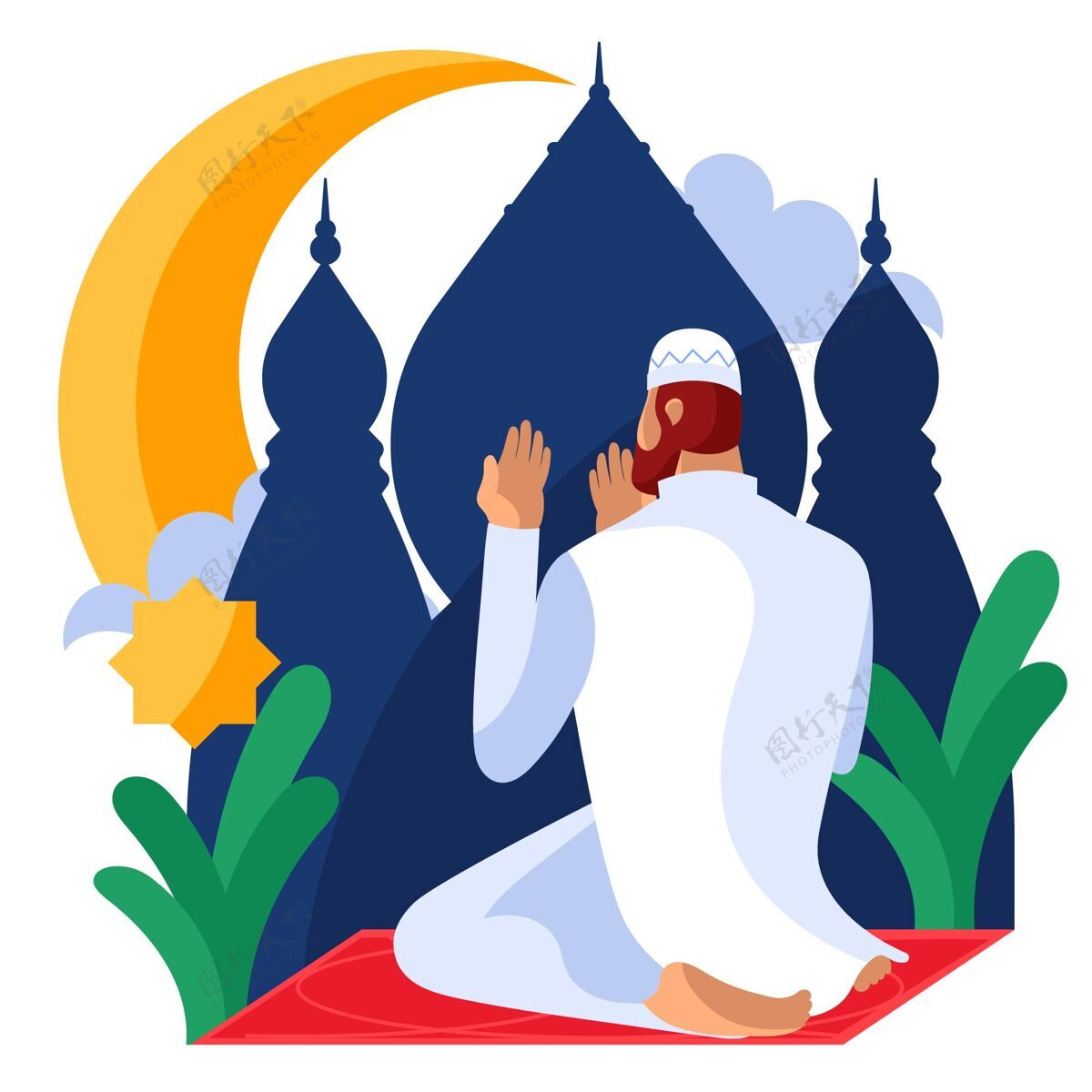 宗教平面斋月插图穆斯林祈祷kareem