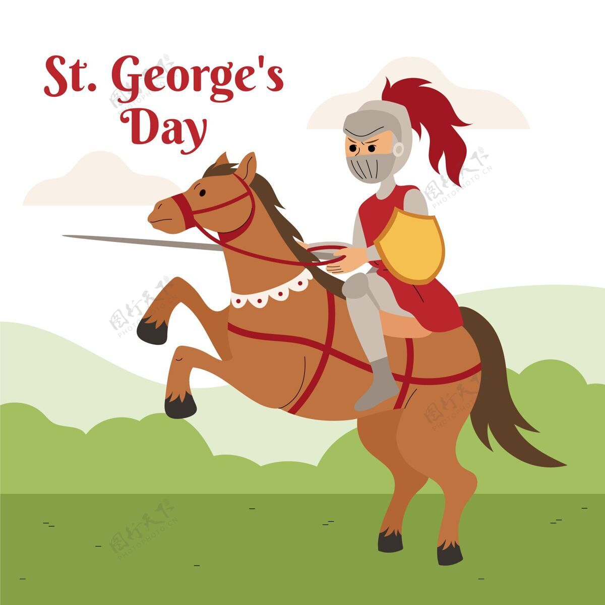 骑士手绘圣乔治节插图与骑士西班牙传统插画