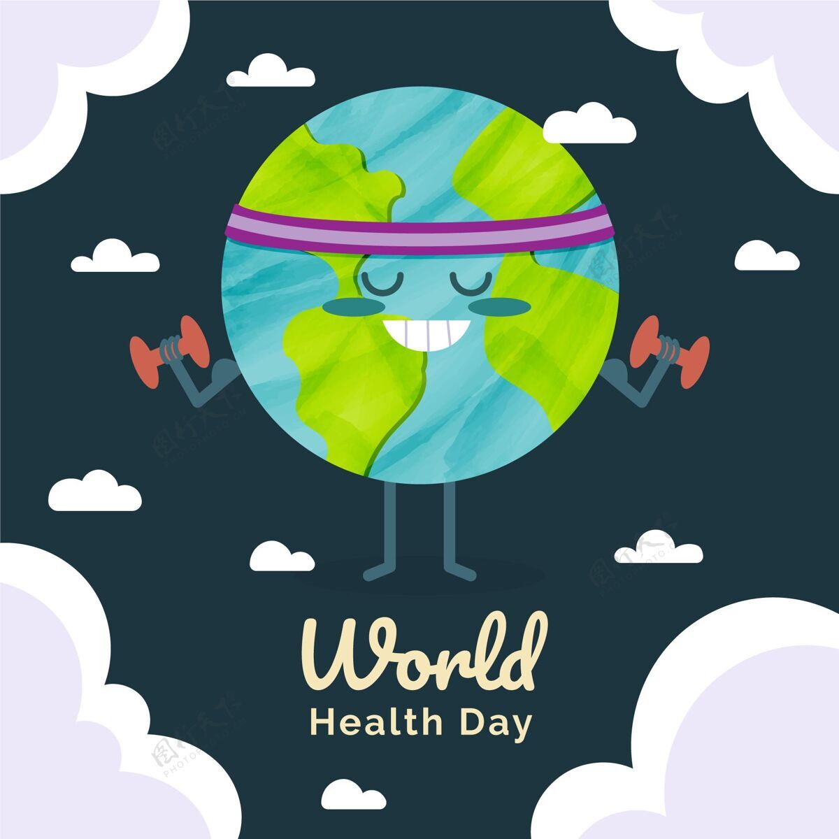 健康助理手绘世界卫生日插图活动预防手绘