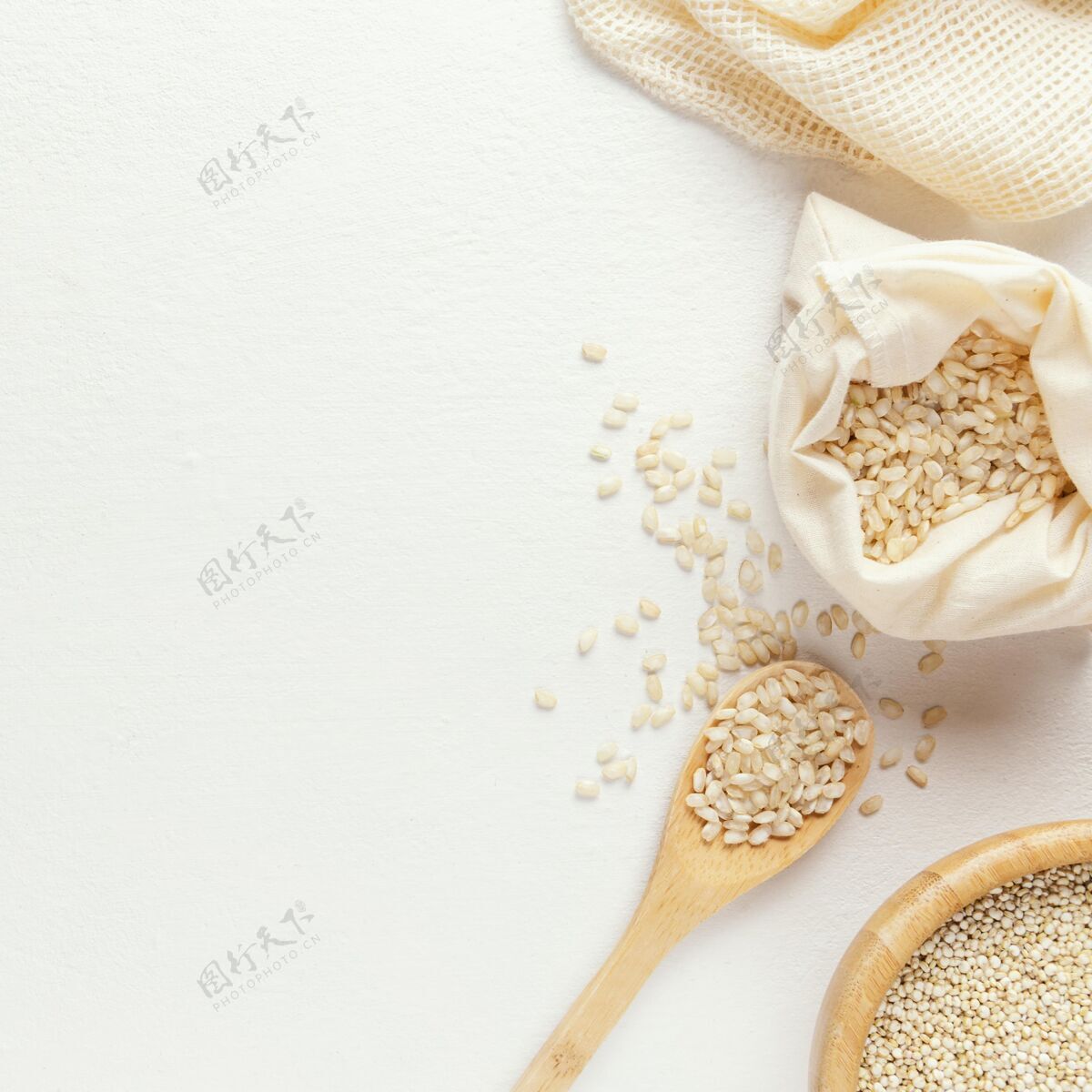 复制空间米饭木勺布袋生态可持续发展大米