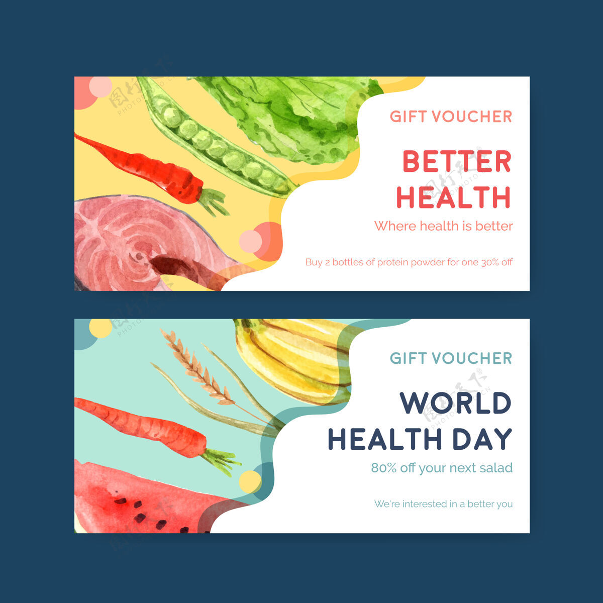 水果水彩风格的世界卫生日优惠券模板节日医疗坚果