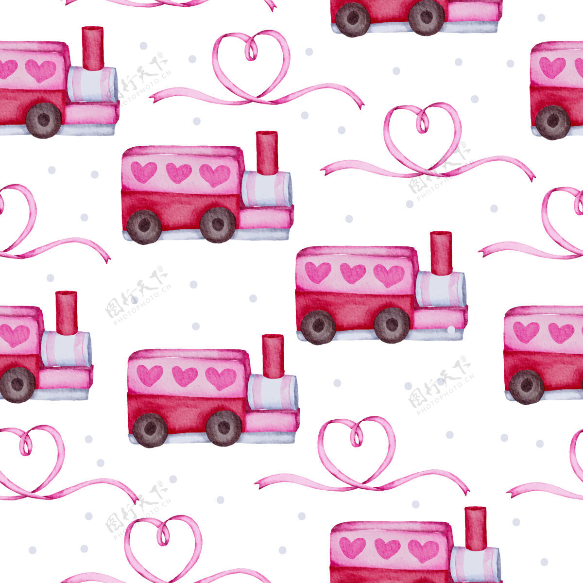 符号水彩无缝图案搭配爱情对象 孤立的水彩情人节概念元素可爱浪漫的红粉心形作装饰 插画设置水彩收藏