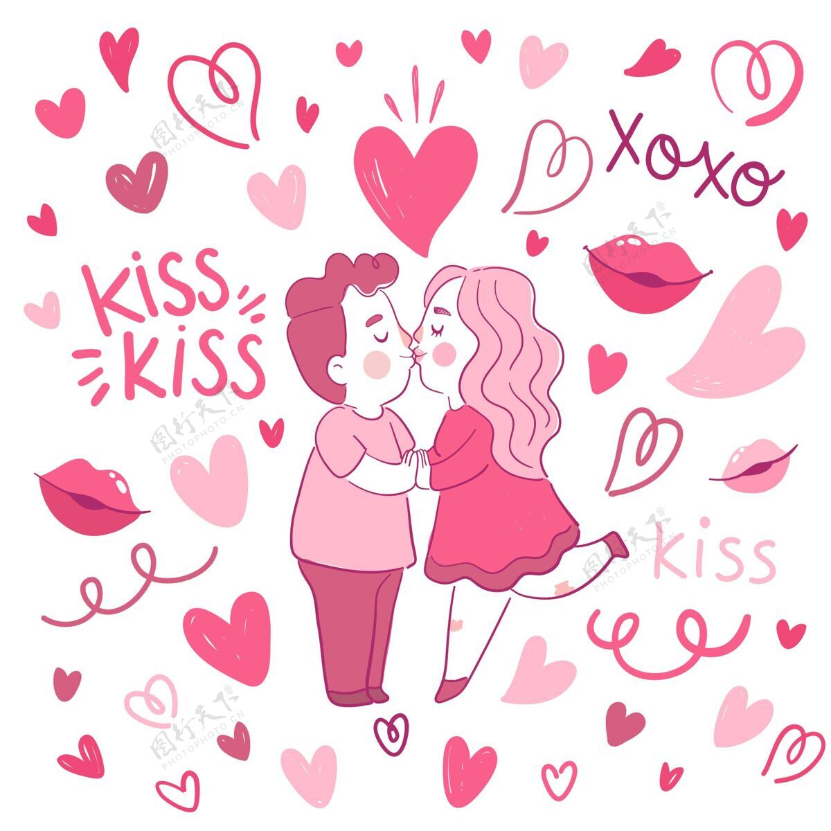 浪漫手绘国际接吻日插画浪漫接吻日浪漫