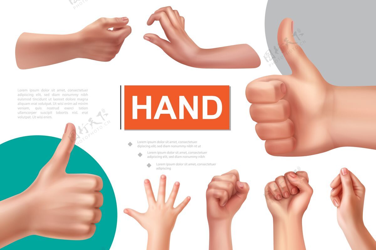 幻灯片真实的手势与女性拳头组成好的标志拿和拿东西的手手势现实好