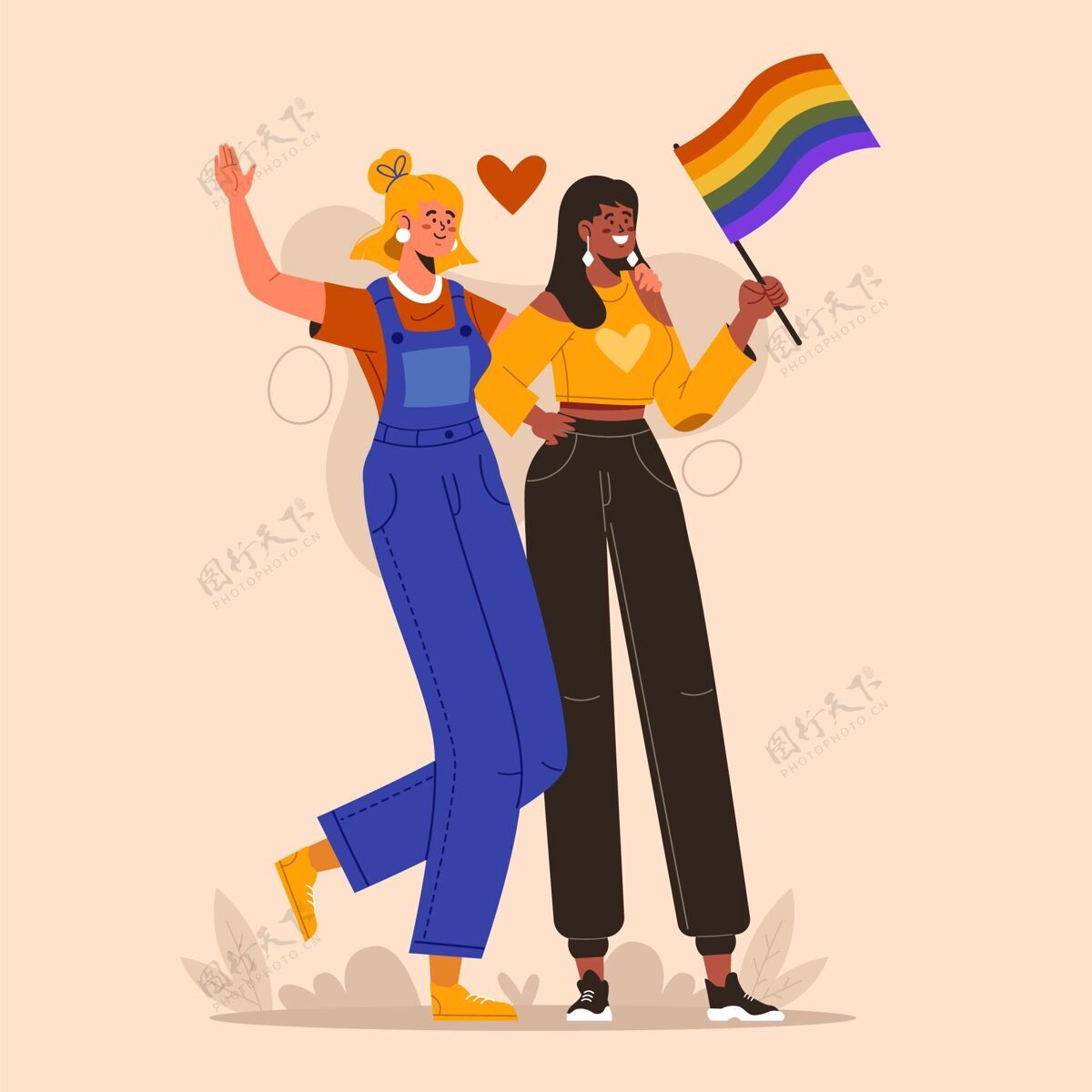 家庭有机平面女同性恋夫妇与lgbt的旗帜情侣人同性恋