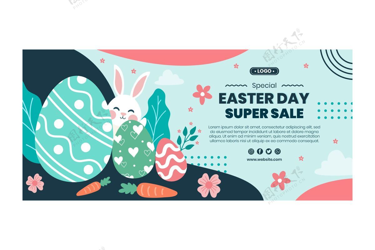 复活节复活节销售横幅模板折扣帕斯卡复活节兔子