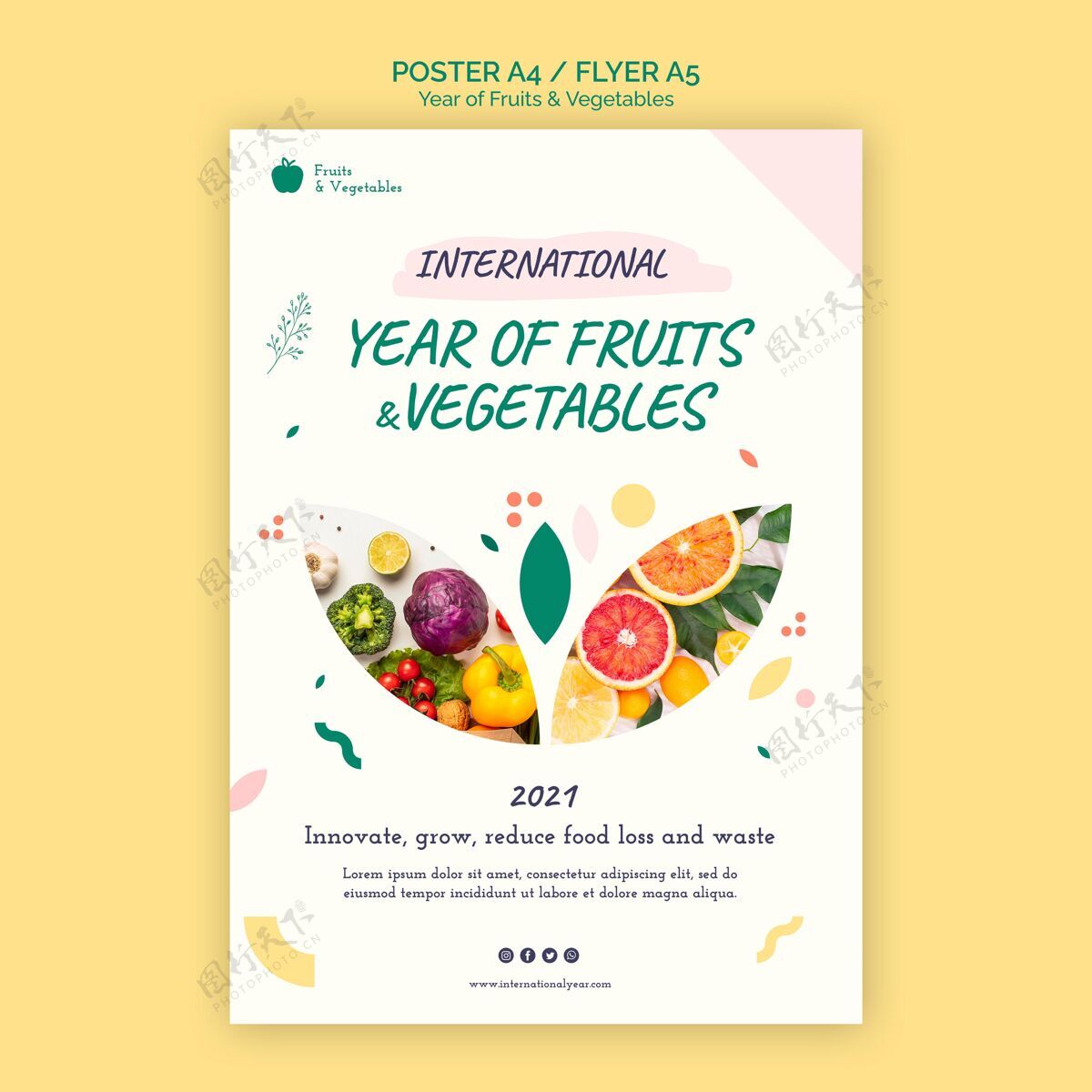 印刷模板果蔬年传单模板健康食品素食者水果和蔬菜