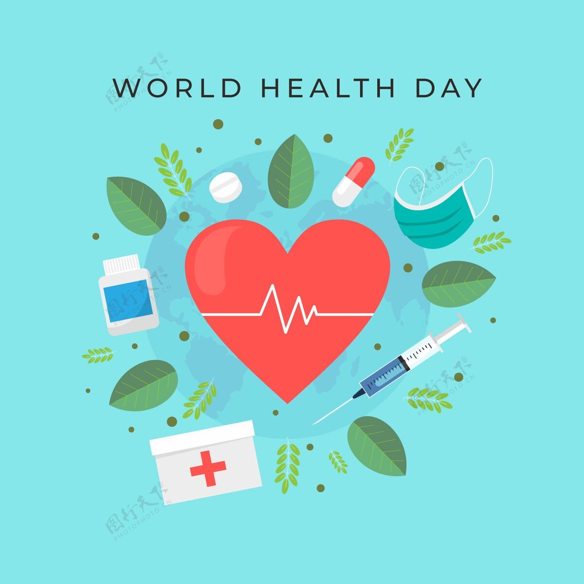 健康世界卫生日插图全球世界卫生日平面设计
