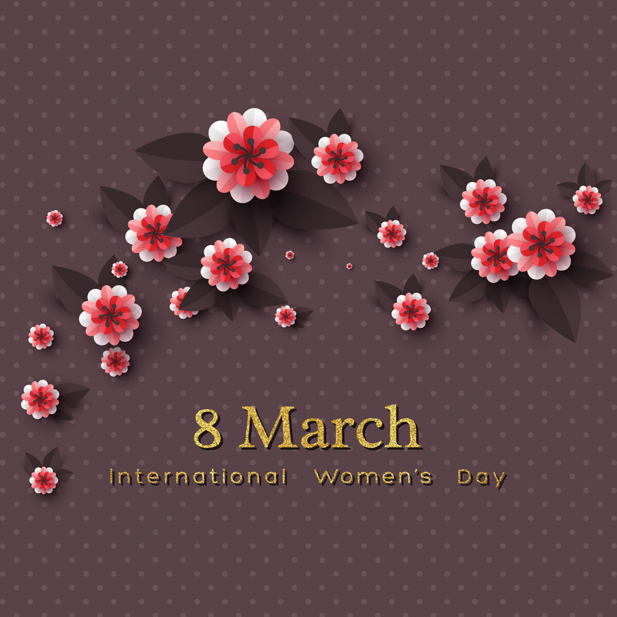 妇女节3月8日国际妇女节贺卡金色闪光文字剪纸花闪光剪工艺