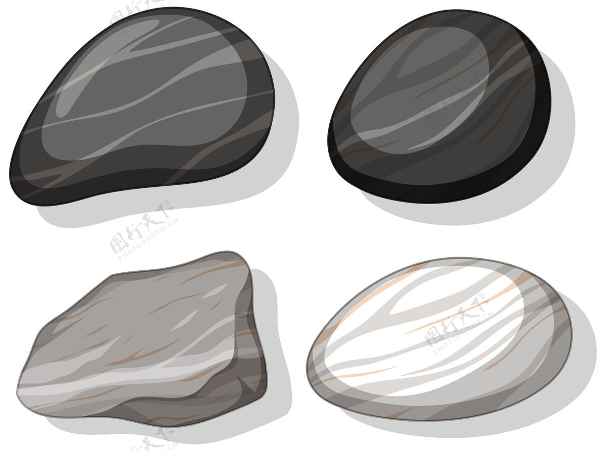 混凝土一组不同的石头形状隔离在白色背景上岩石自然空白
