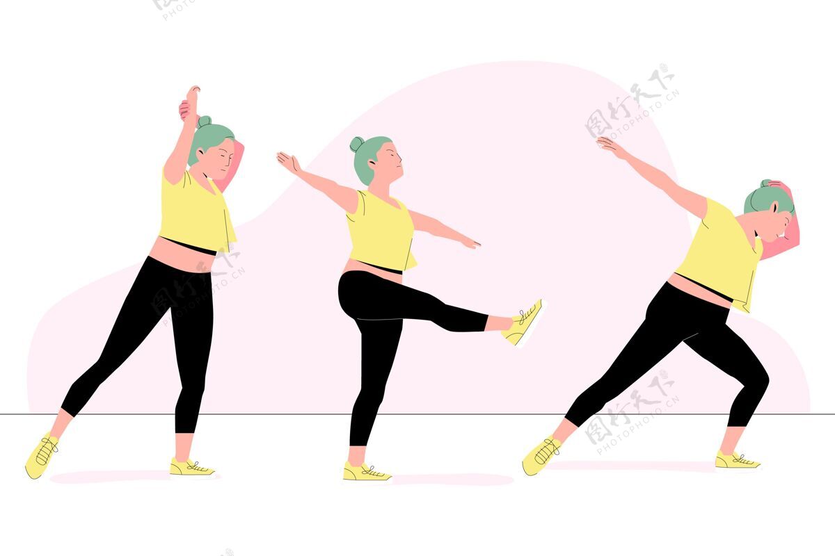工作平面手绘舞蹈健身课插图课程包装分类