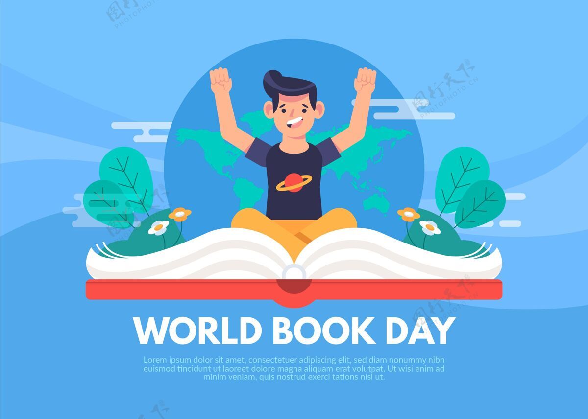 写作世界图书日插图与人和打开书阅读4月23日图书馆