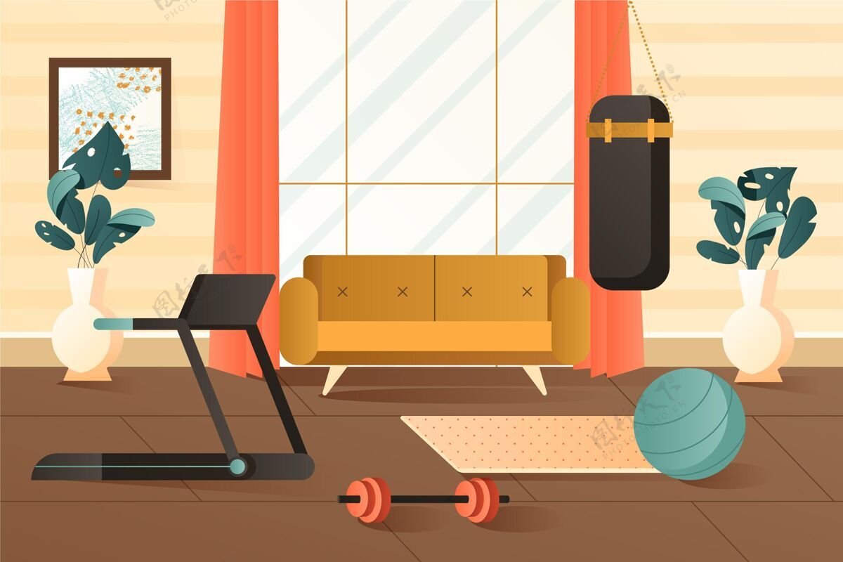运动不同元素的梯度家庭健身房运动训练健身房
