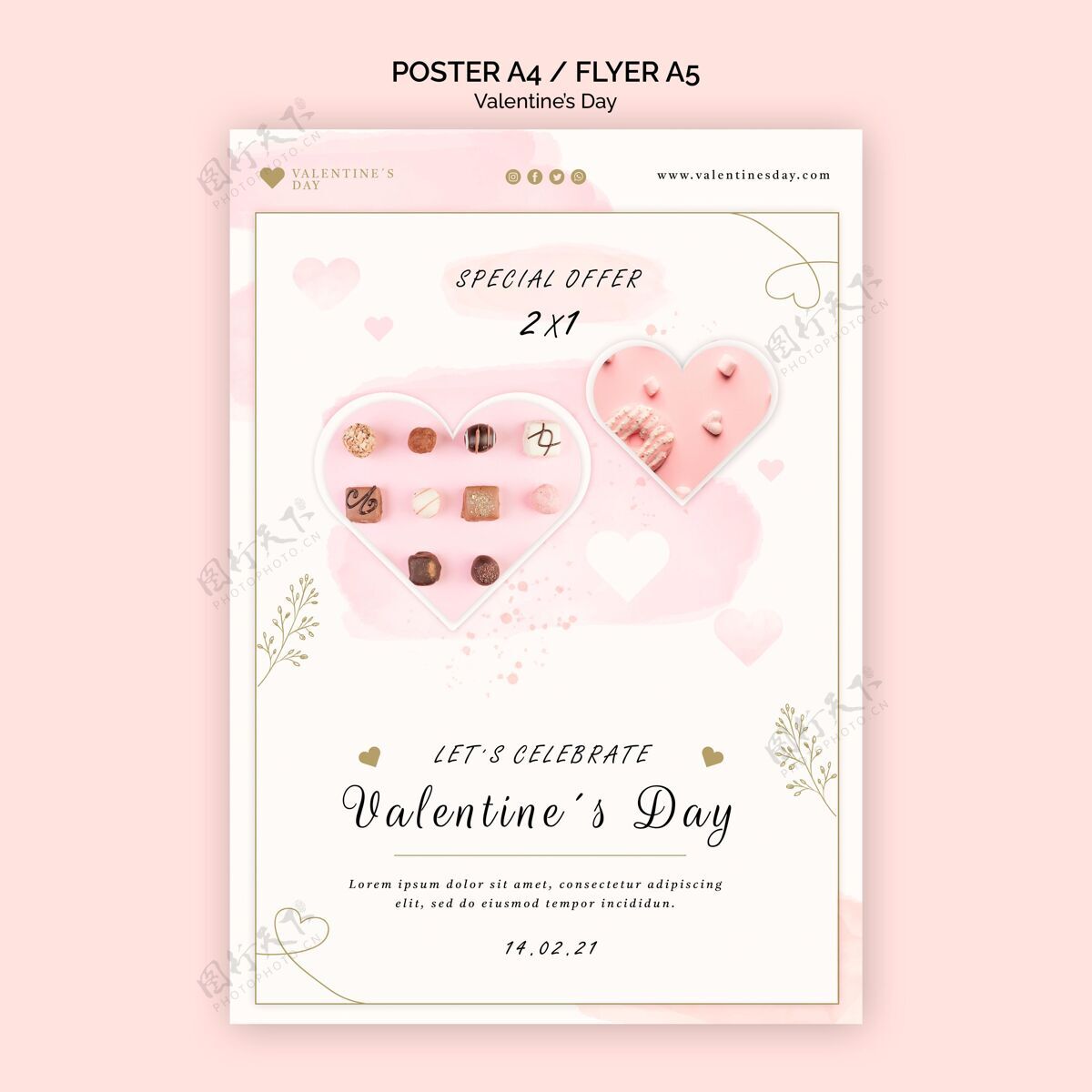 情人节情人节海报模板传单甜点2月14日