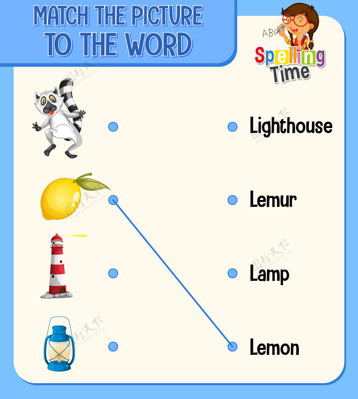 拼写将图片与儿童单词工作表匹配书籍童年小
