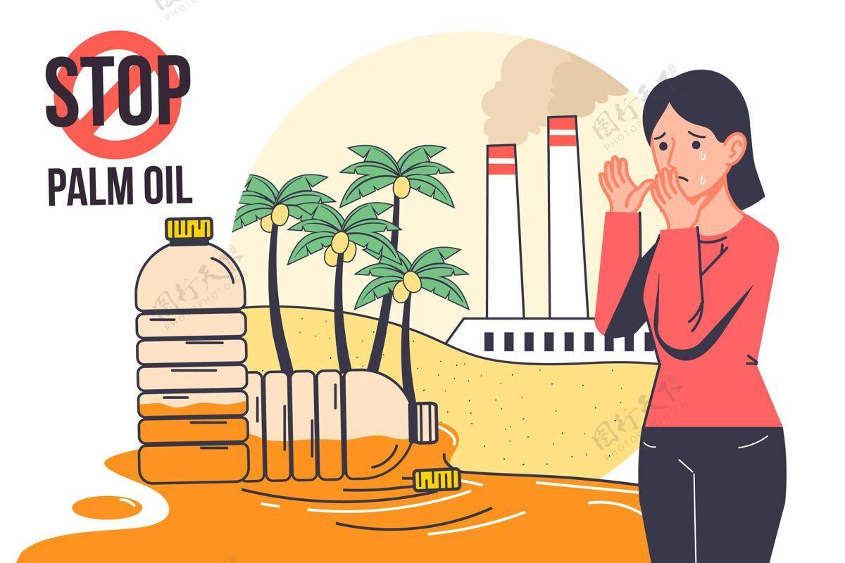 危险手绘棕榈油生产行业插图坏棕榈油工业