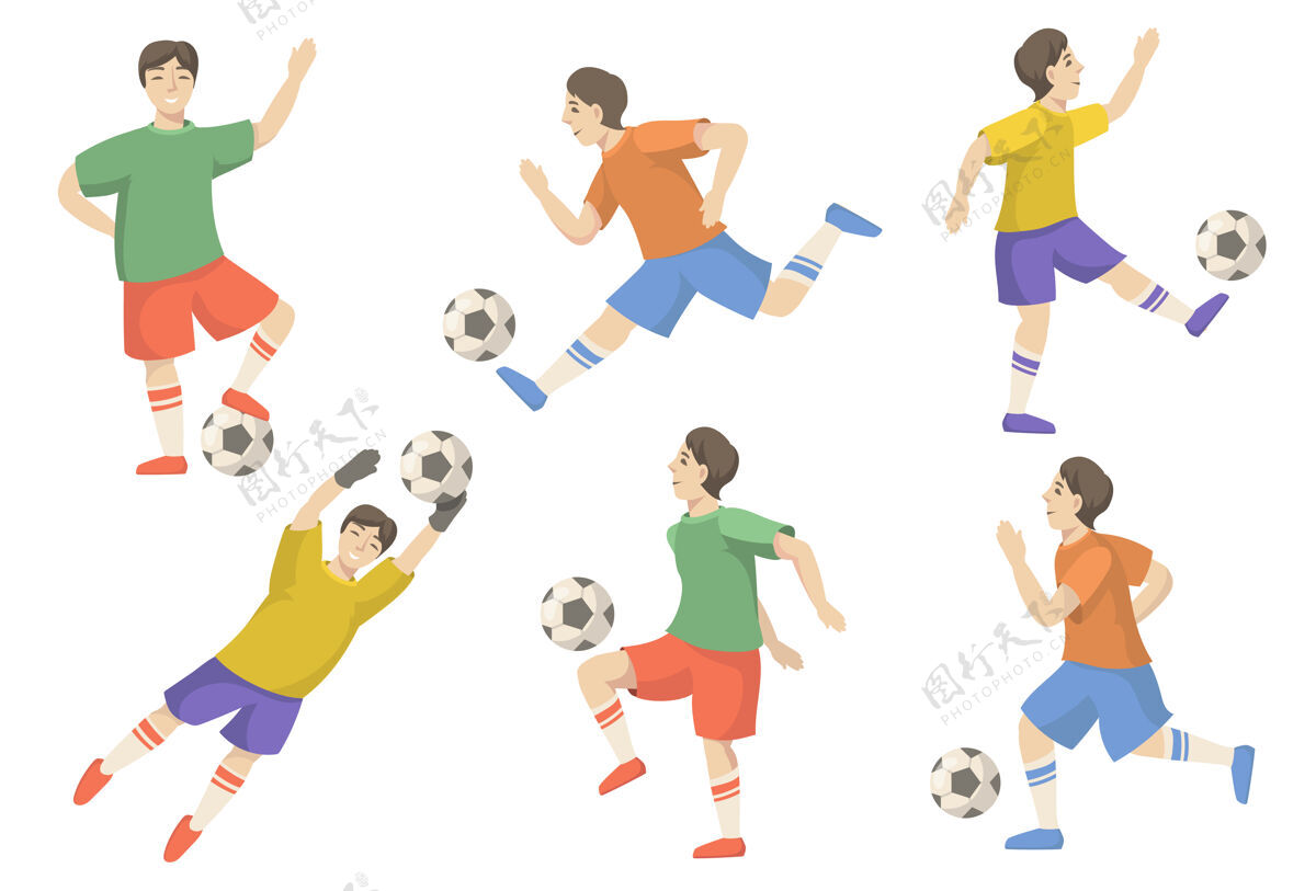目标开朗的足球运动员平面插图集体育工具包踢