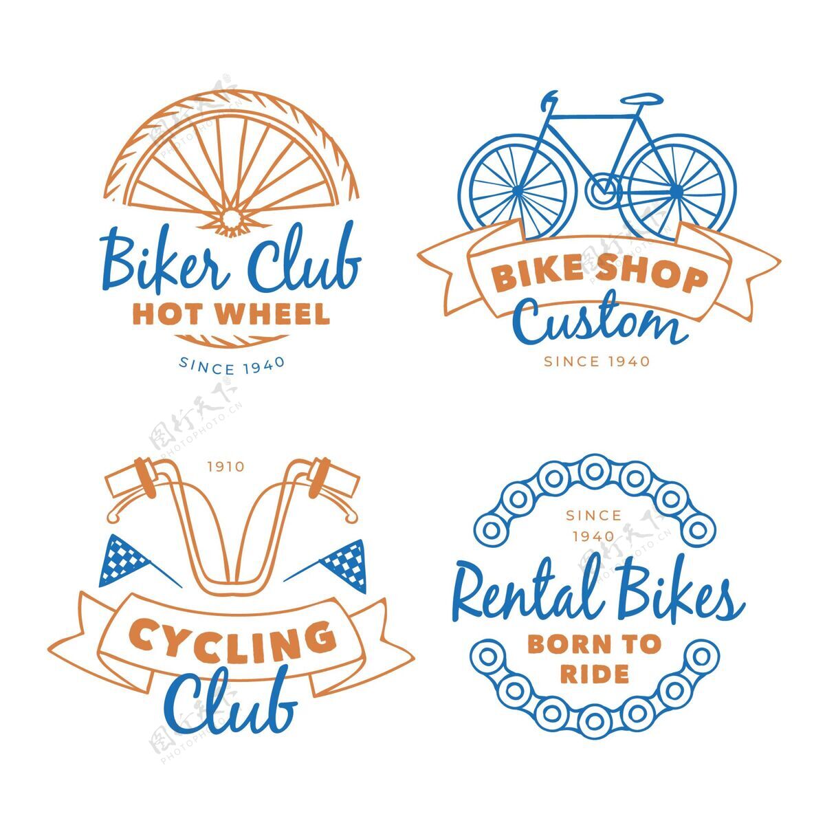 公司标志彩色自行车收藏复古标志标语手绘品牌