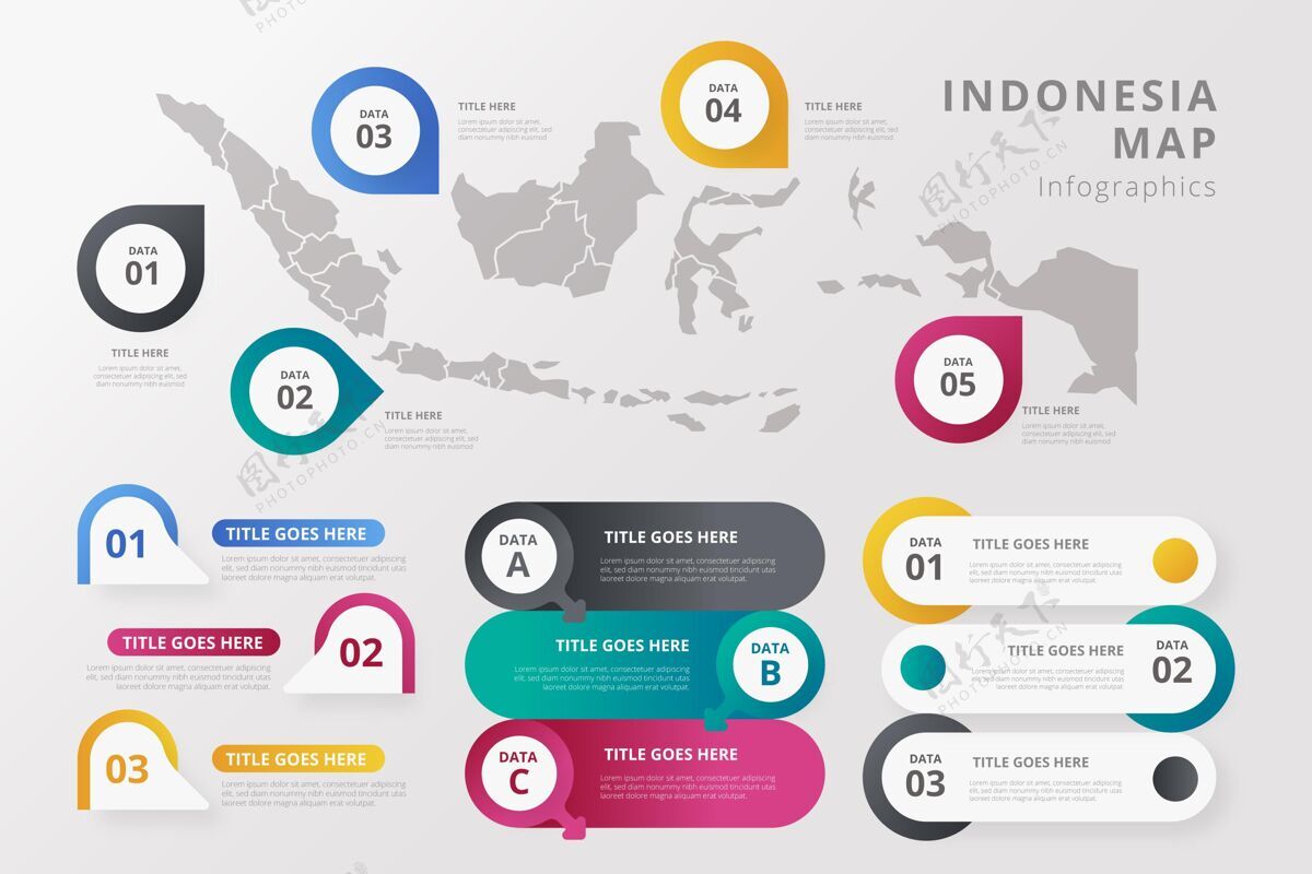 市场营销梯度印尼地图信息图形模板模板图形信息