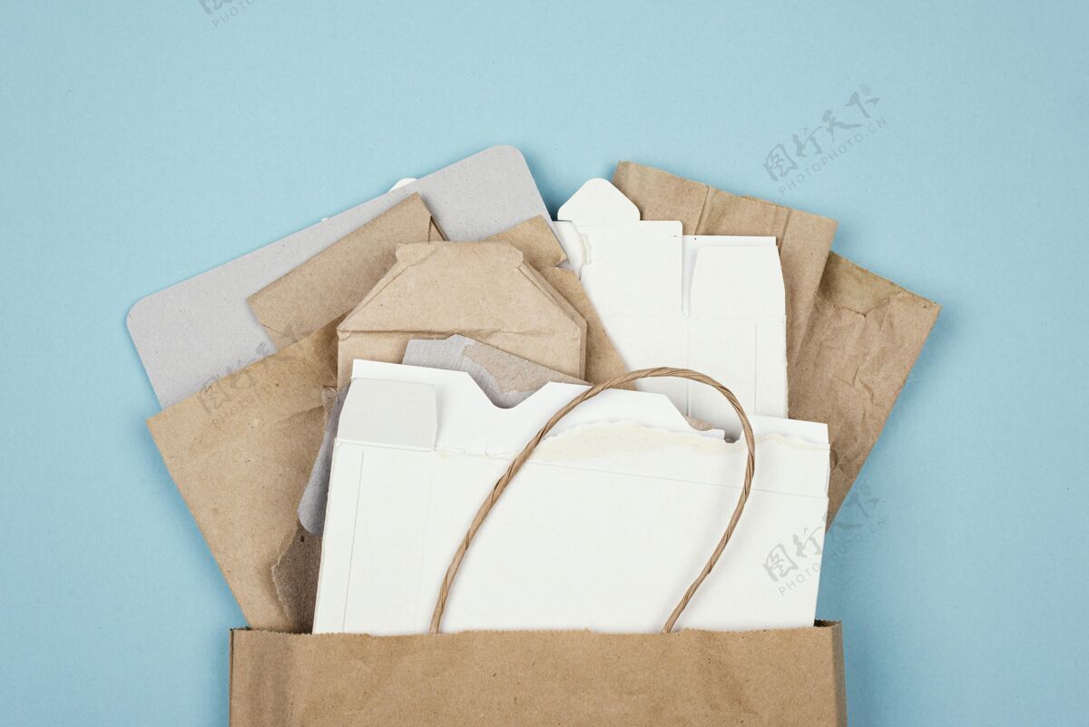 再生纸回收概念平放袋环保顶视图
