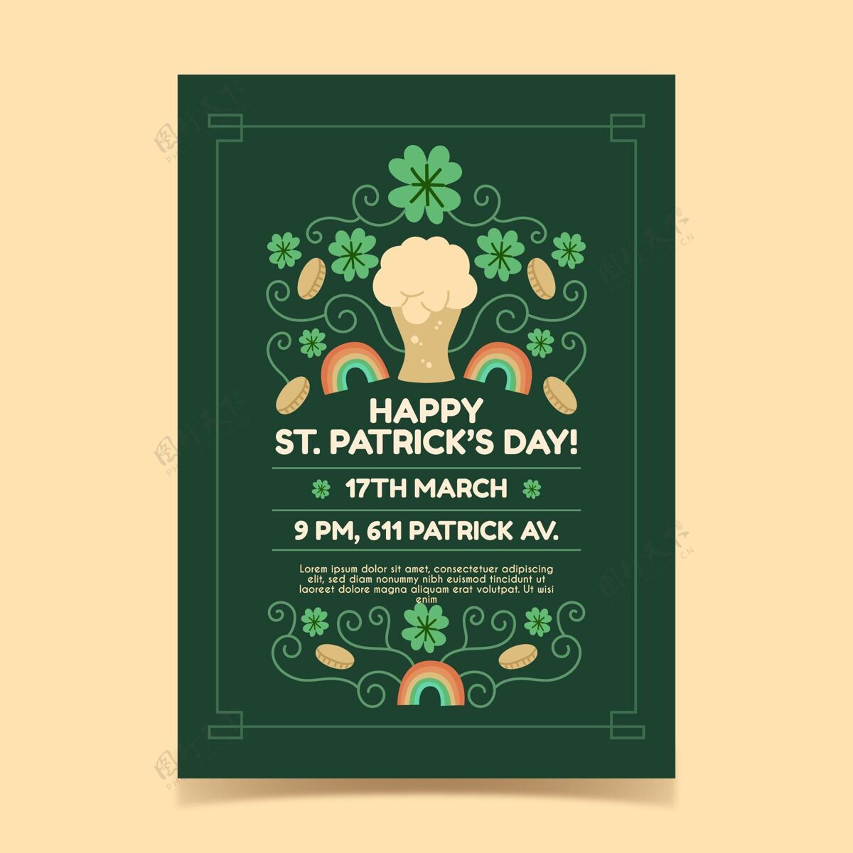 准备打印手绘圣帕特里克节传单活动传统爱尔兰