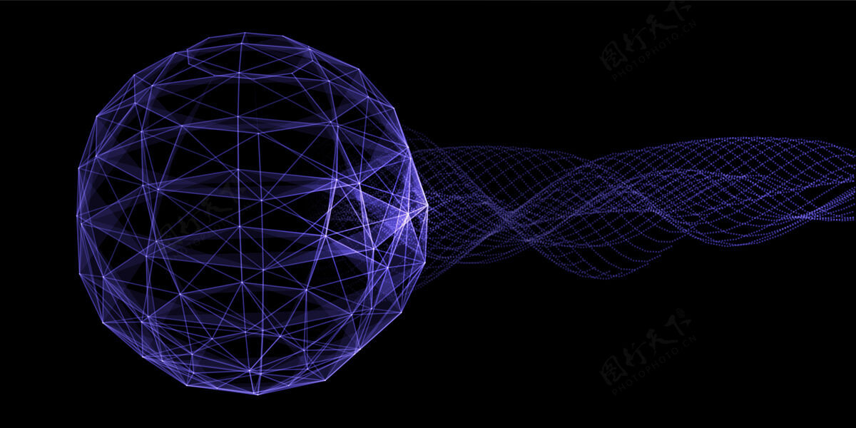 标题抽象横幅与丛球设计和流动的粒子技术连接网格