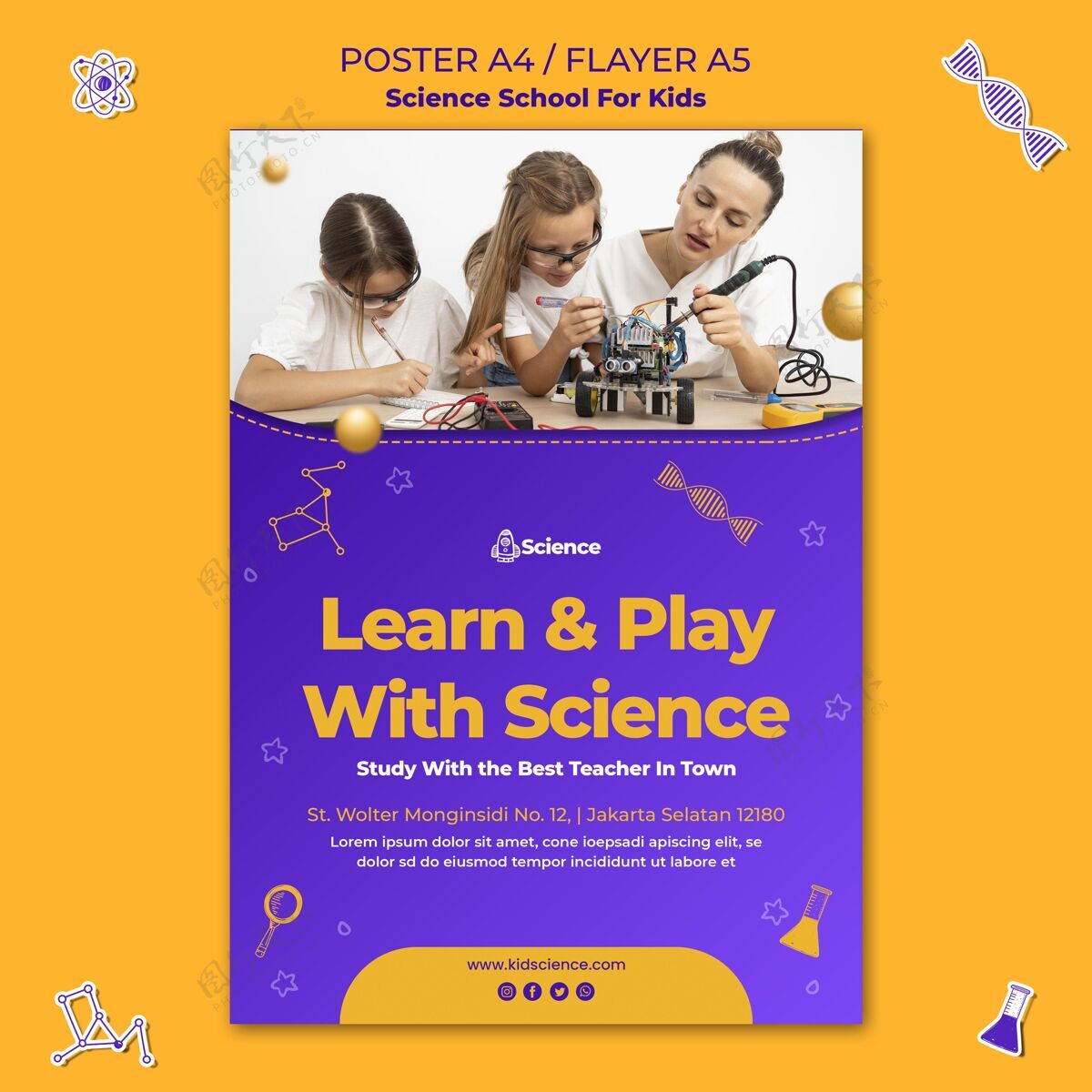 垂直儿童科学学校海报模板传单学习科学