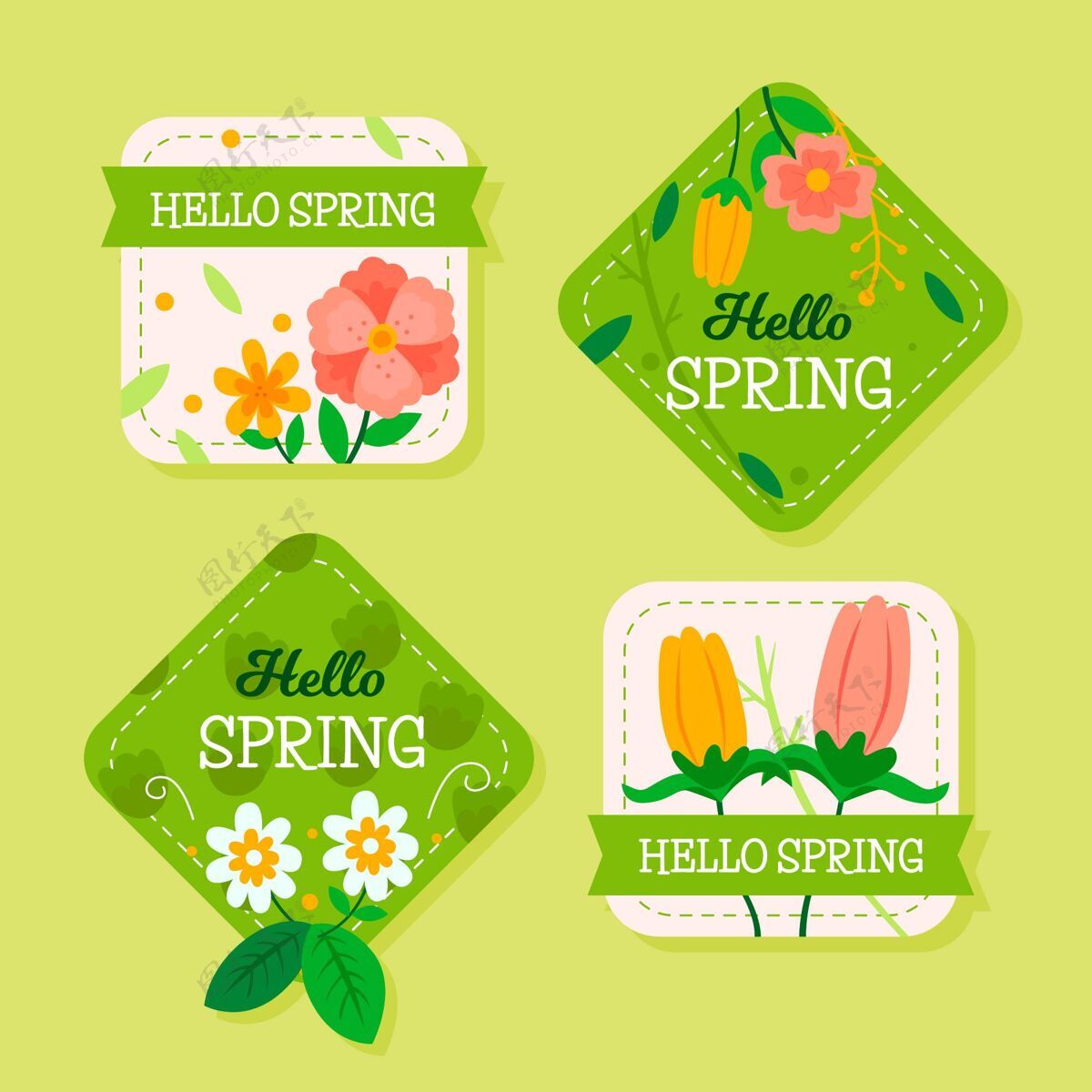 春天扁弹簧徽章系列春天蔬菜平面设计