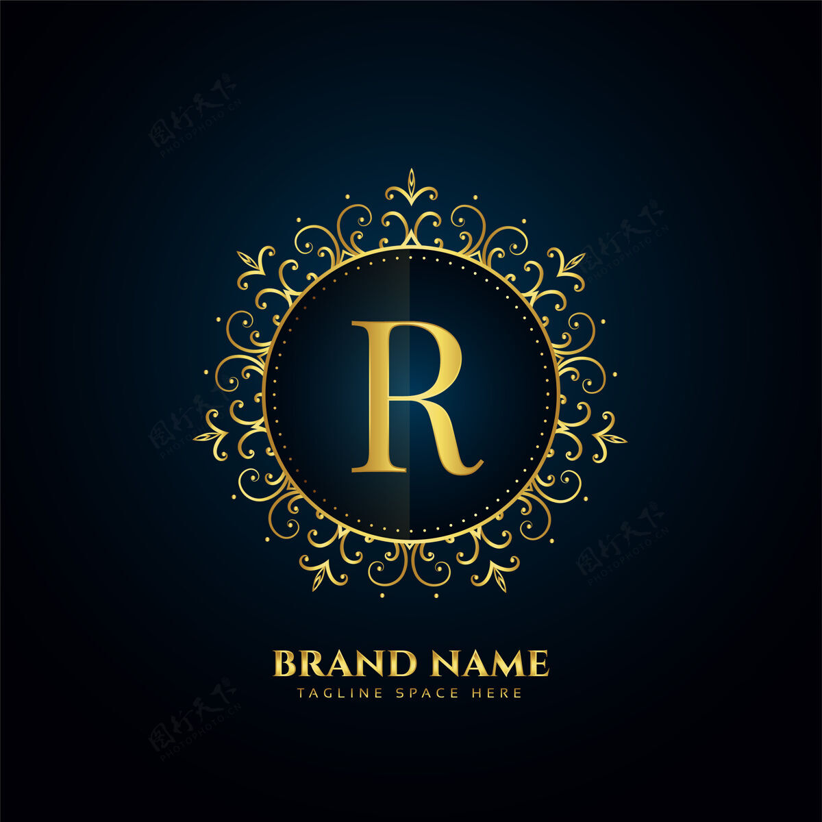 公司字母r标志概念与金色花朵会标华丽Vip