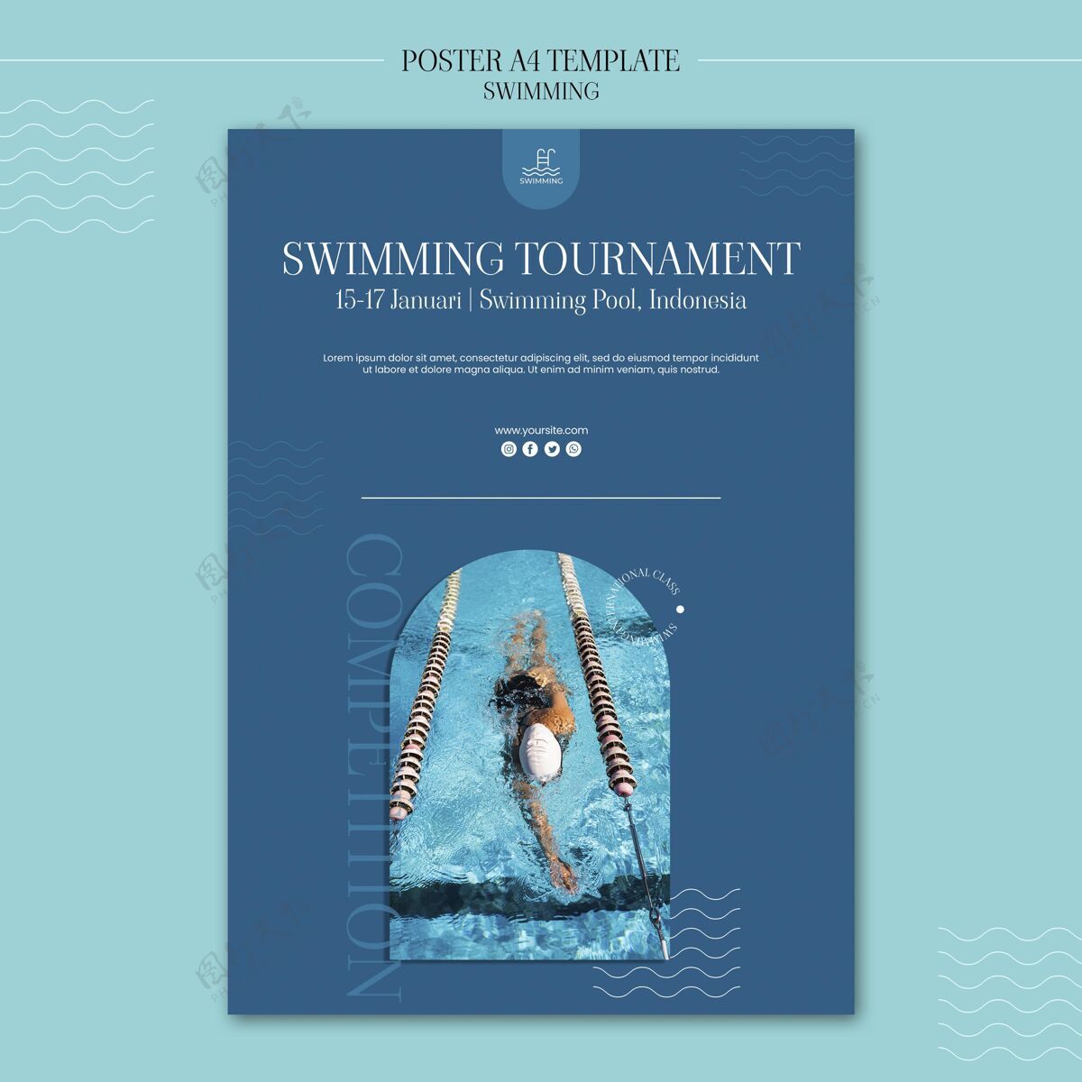 爱好游泳海报模板与照片兴趣课程印刷模板