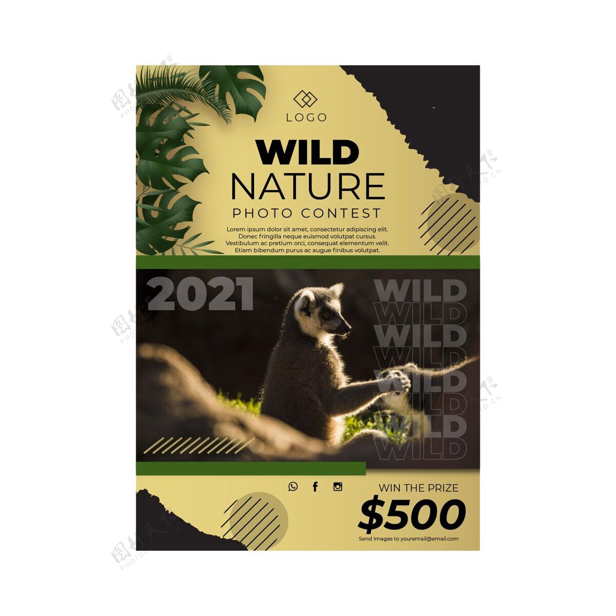 生态野生动物海报模板创意野生植物