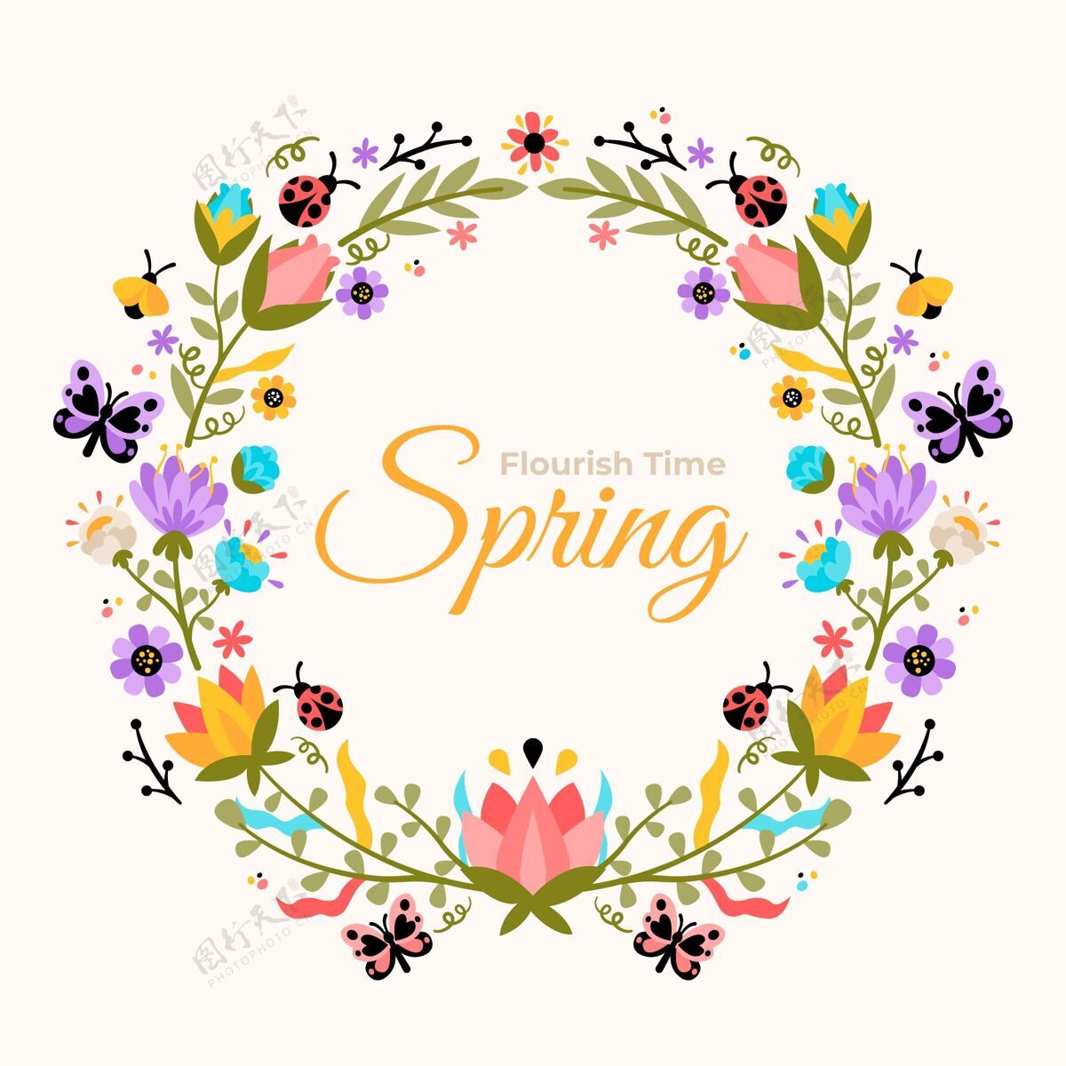 自然平坦美丽的春天花架平面设计花卉框架春天