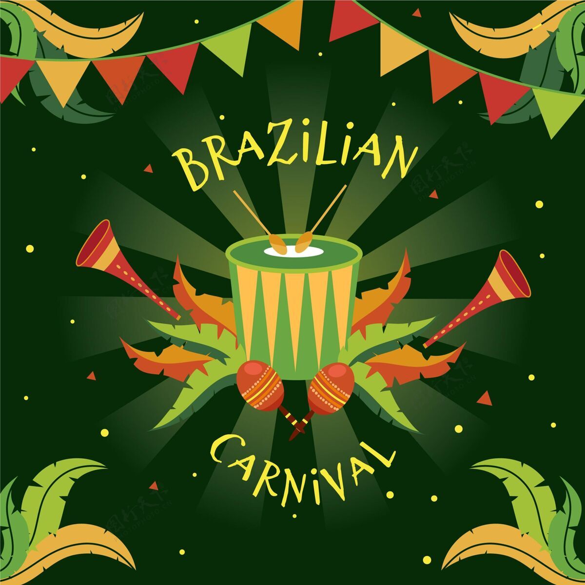 化装舞会手绘巴西嘉年华乐器节日手绘庆祝