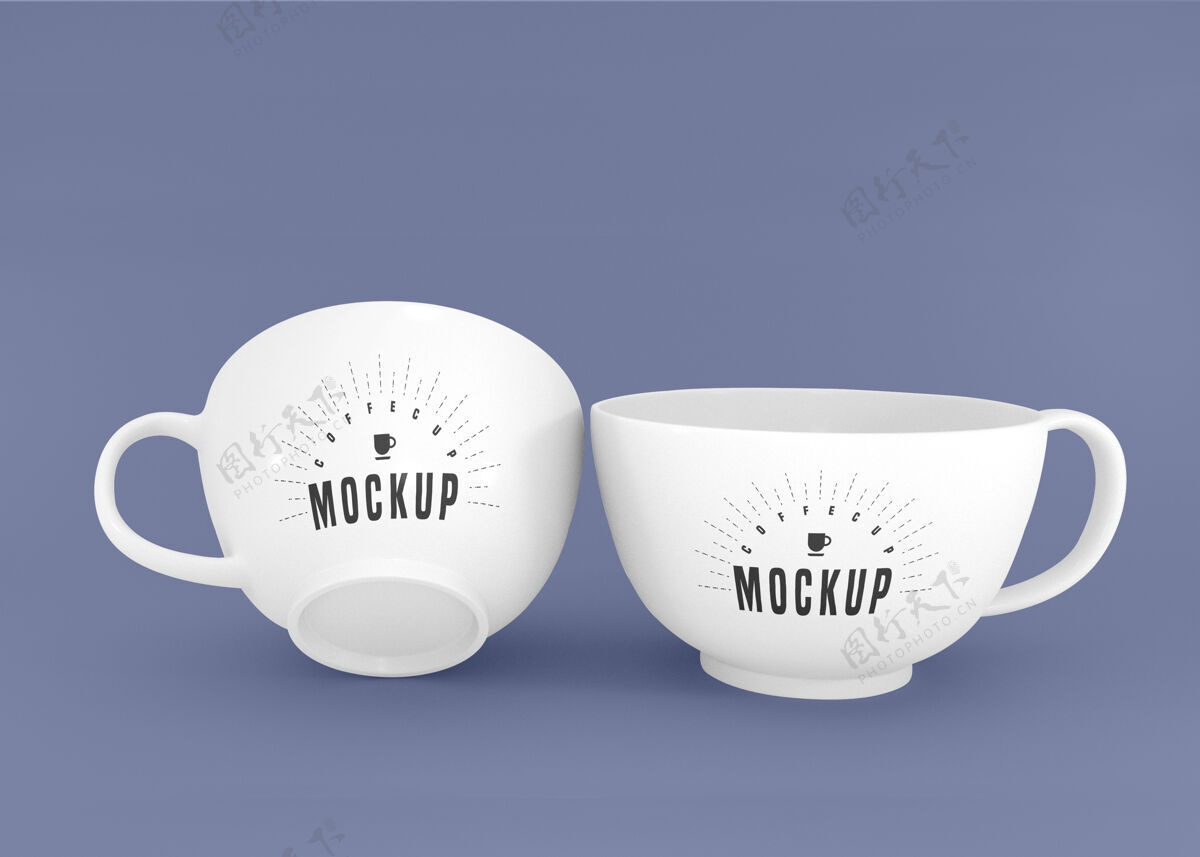 品牌两杯白色咖啡杯子展示马克杯