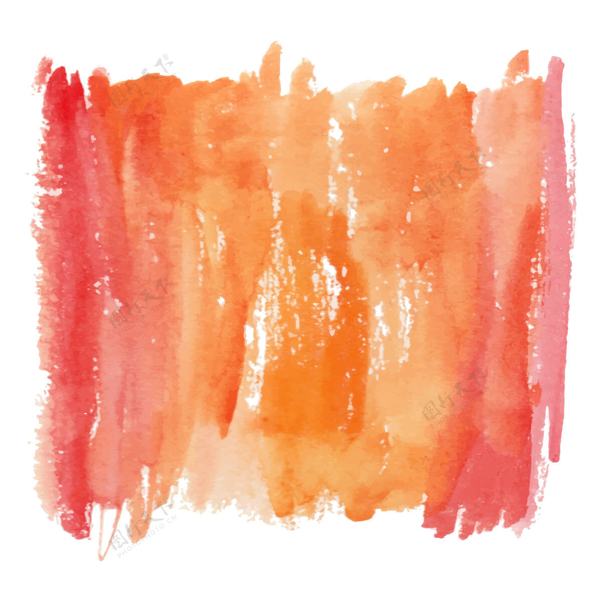 手红色和橙色水彩与笔触纹理浪漫水彩画染色