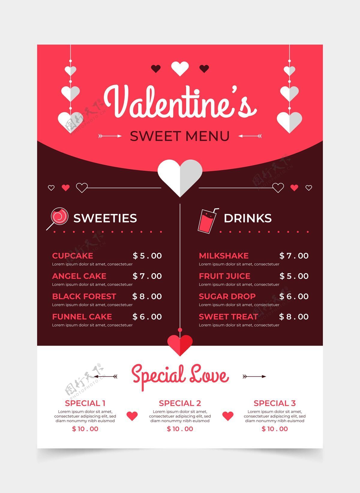 平面平面设计情人节菜单模板庆祝准备打印事件