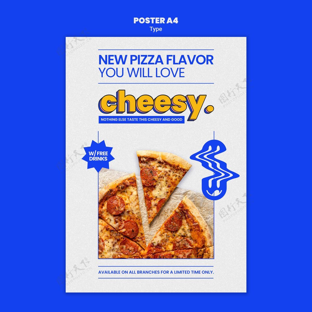 海报垂直海报模板的新奶酪比萨饼口味餐厅印刷模板食物