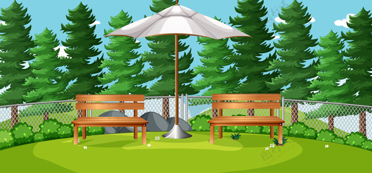 空旷自然公园野餐的空旷景象卡通温暖板凳