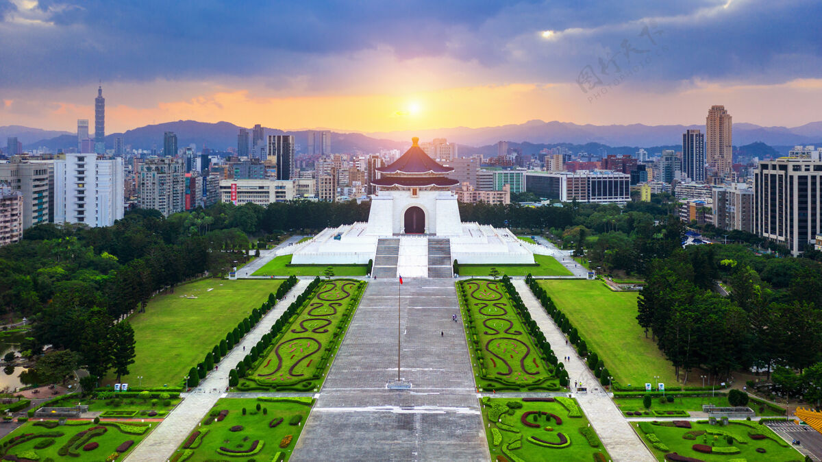 室外台湾台北蒋介石纪念堂鸟瞰图城市传统纪念碑