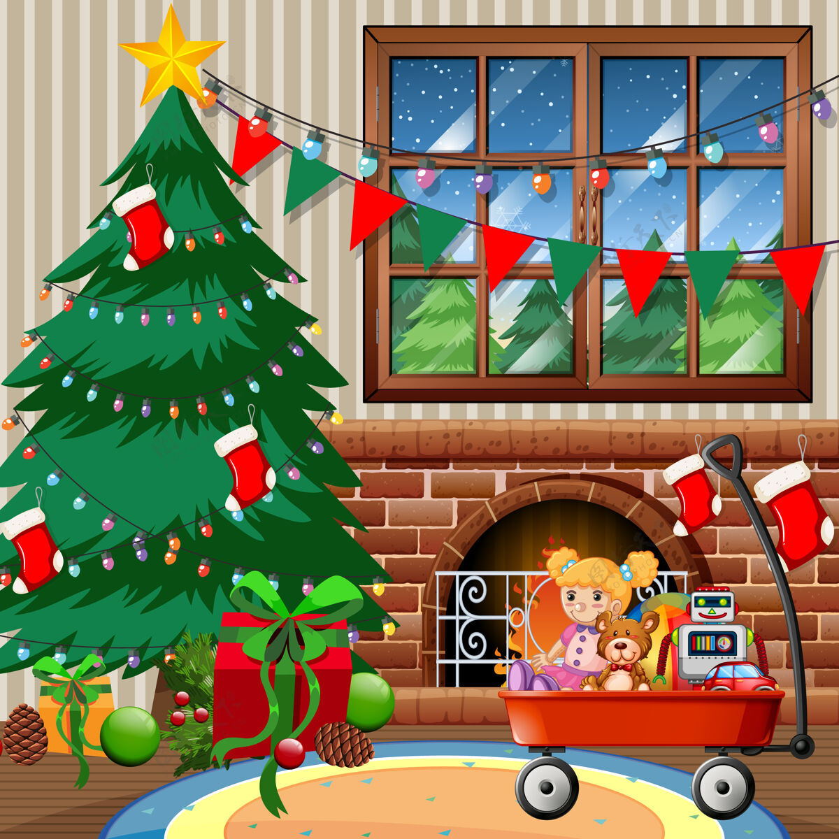 风景家里的圣诞树圣诞快乐游戏家场景