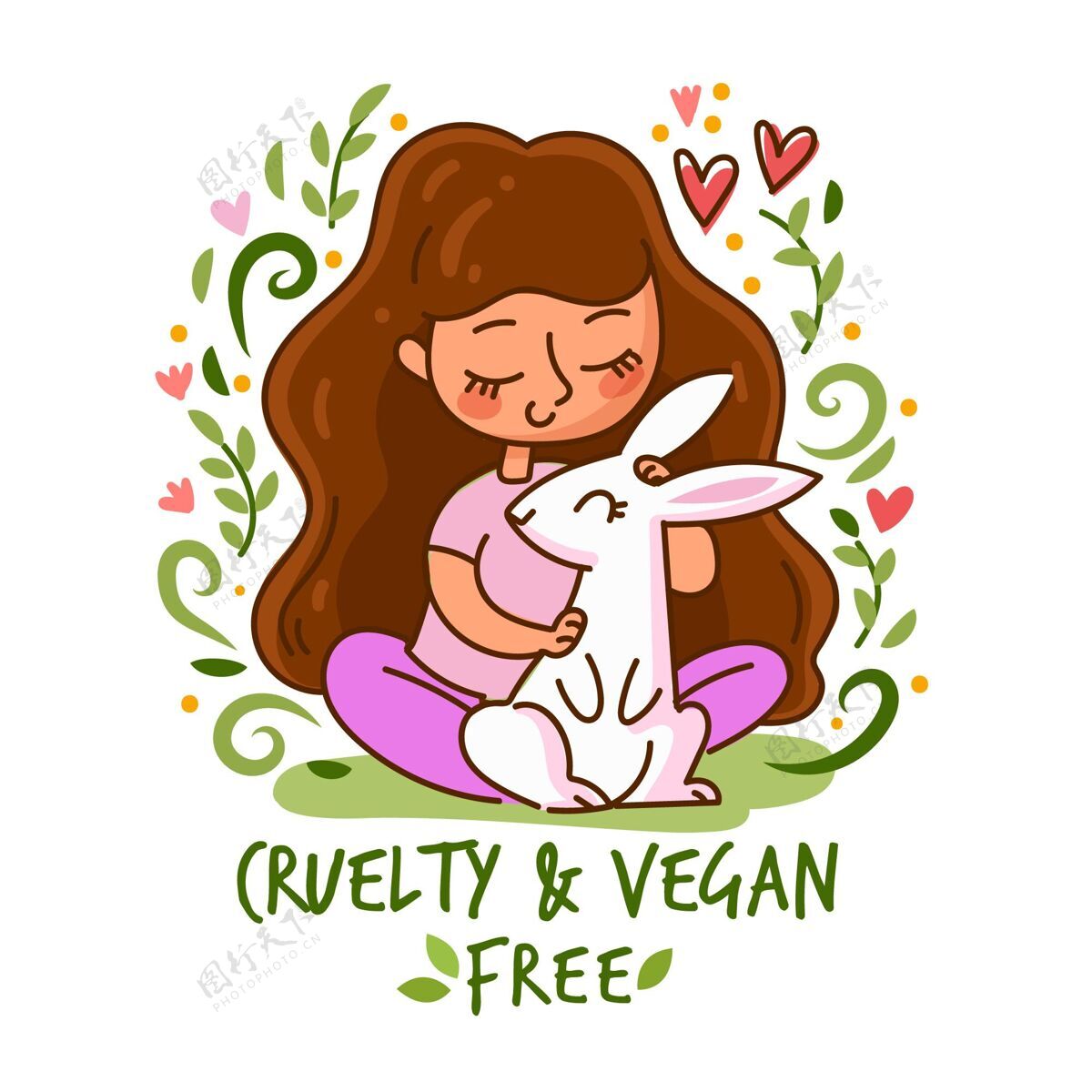 宠物残忍自由和素食主义的信息与妇女抱着兔子环保动物友好