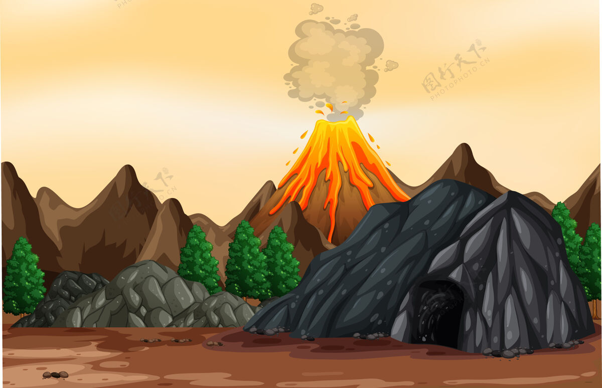 环境火山喷发户外场景插图风景日出喷发