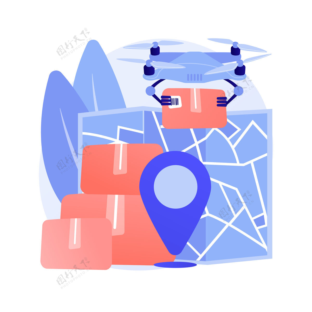 粉色无人机交付抽象概念说明货物机器人蓝色